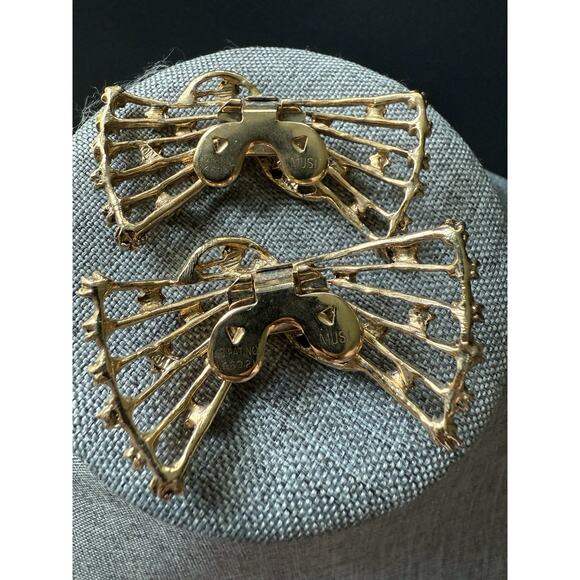 Musi Vtg Rhinestone Shoe Bow Clip Set Gold Tone Old Hollywood Cocktail Wedding - Picture 3 of 5